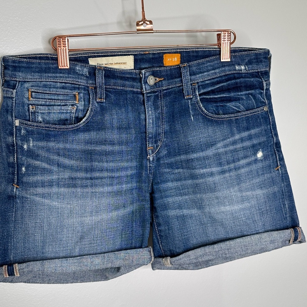 Anthropologie Blue Distressed Rolled-Hem Jean Shorts - Picture 6 of 14